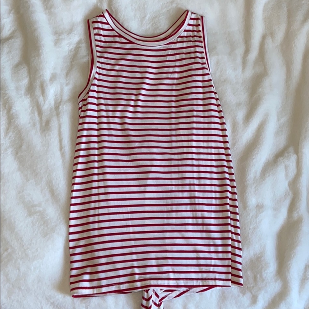Red and white open back tank top